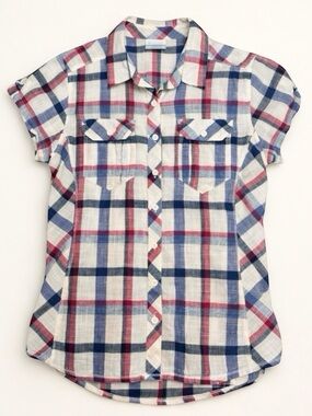 Columbia Sportswear Plaid Button Up Shirt M Red Blue White Cotton